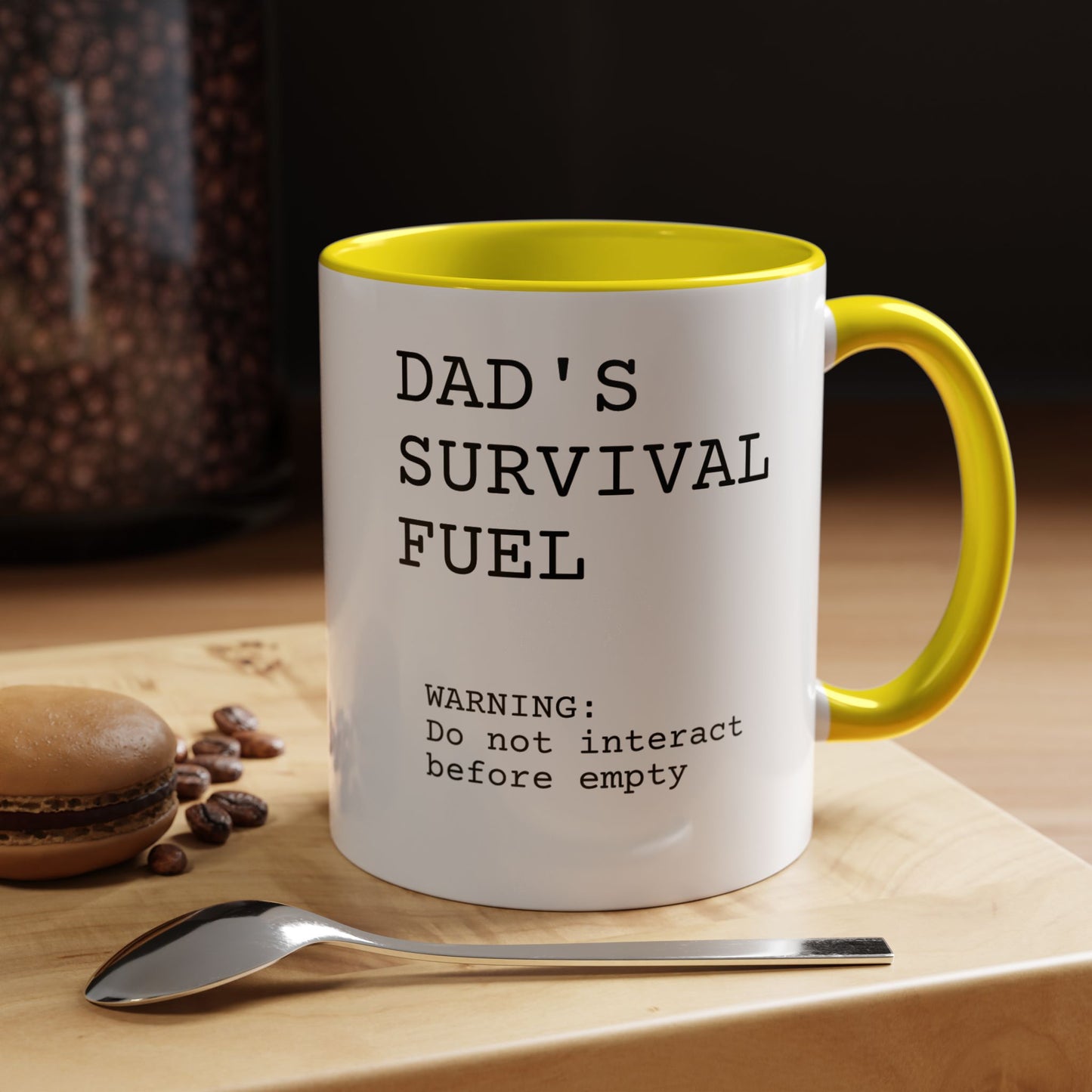 Funny 'Dad's Survival Fuel' Accent Mug | Relatable Father's Day Coffee Cup (11oz & 15oz)
