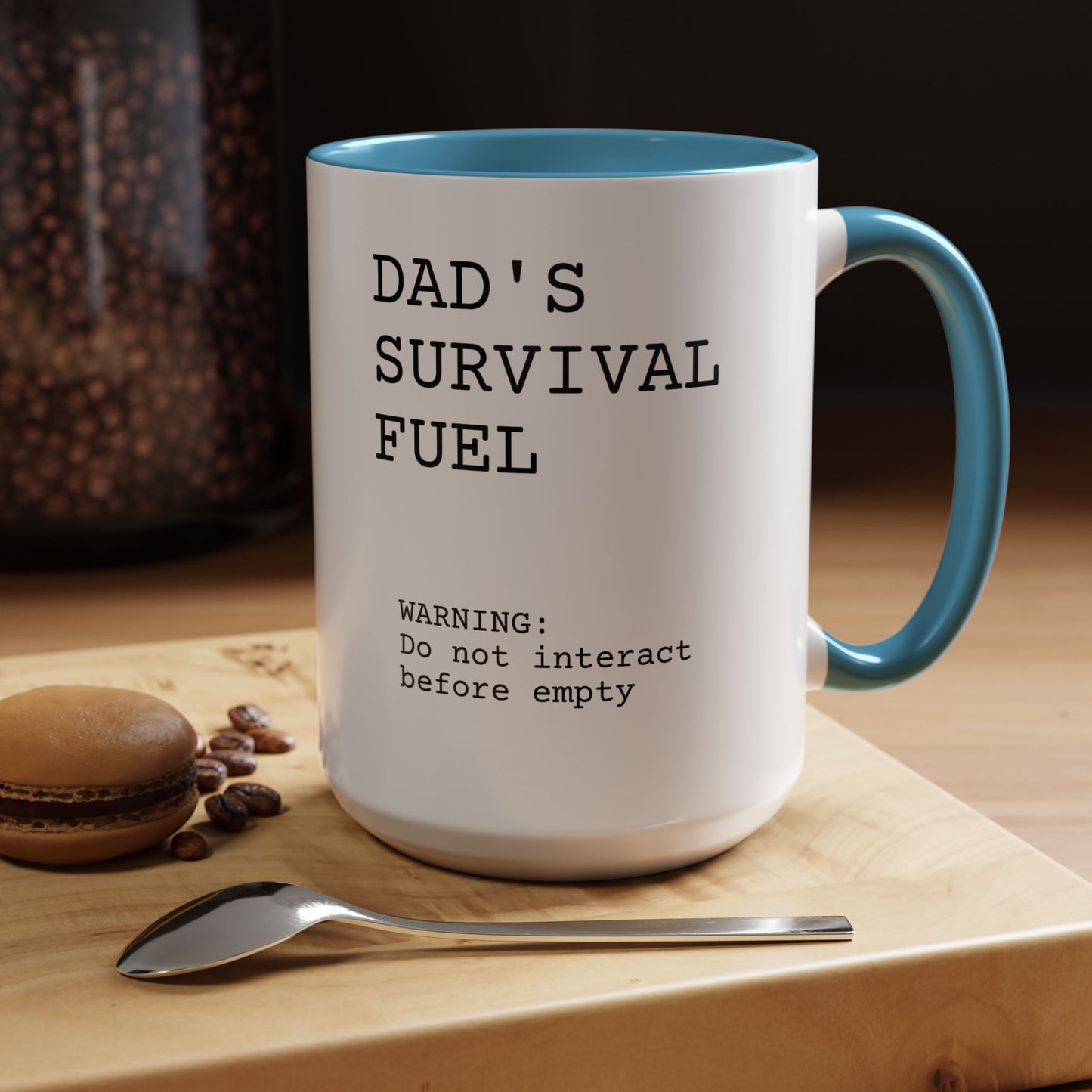 Funny 'Dad's Survival Fuel' Accent Mug | Relatable Father's Day Coffee Cup (11oz & 15oz)