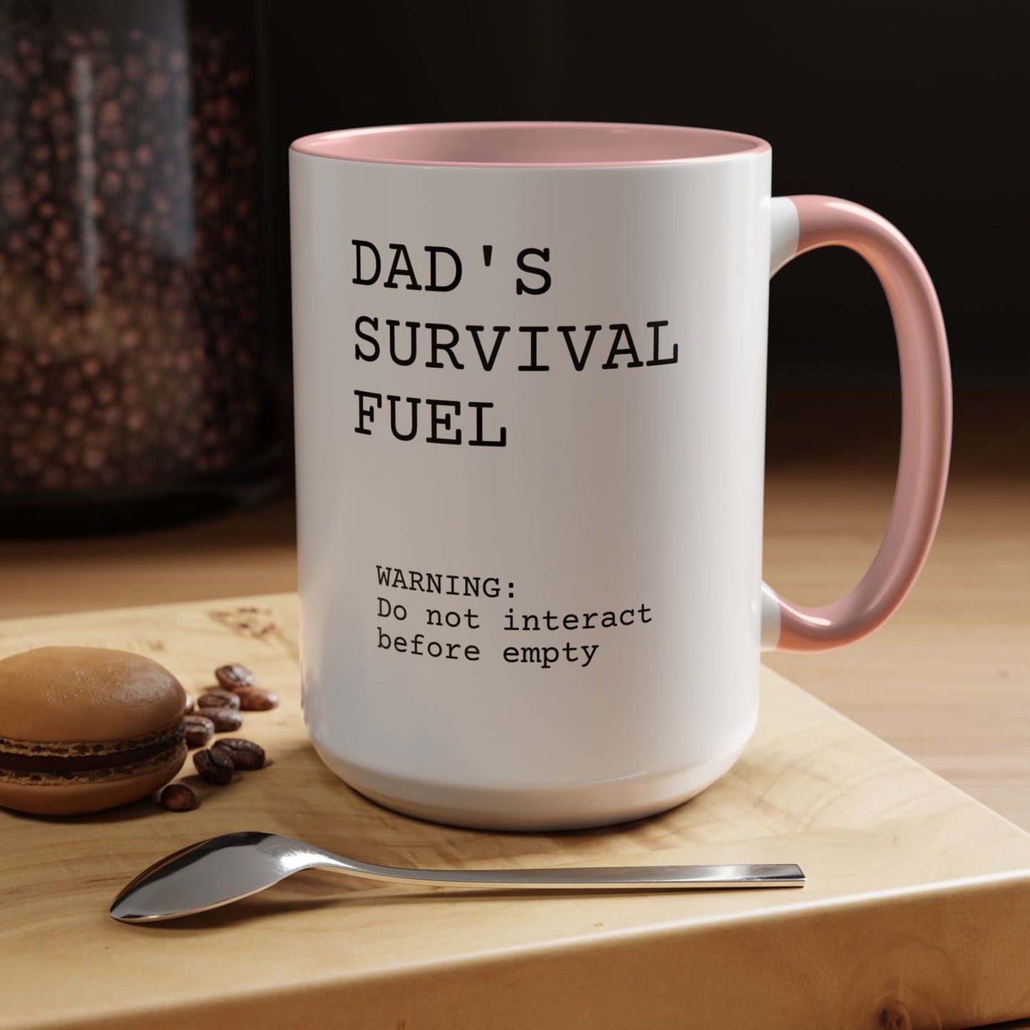 Funny 'Dad's Survival Fuel' Accent Mug | Relatable Father's Day Coffee Cup (11oz & 15oz)