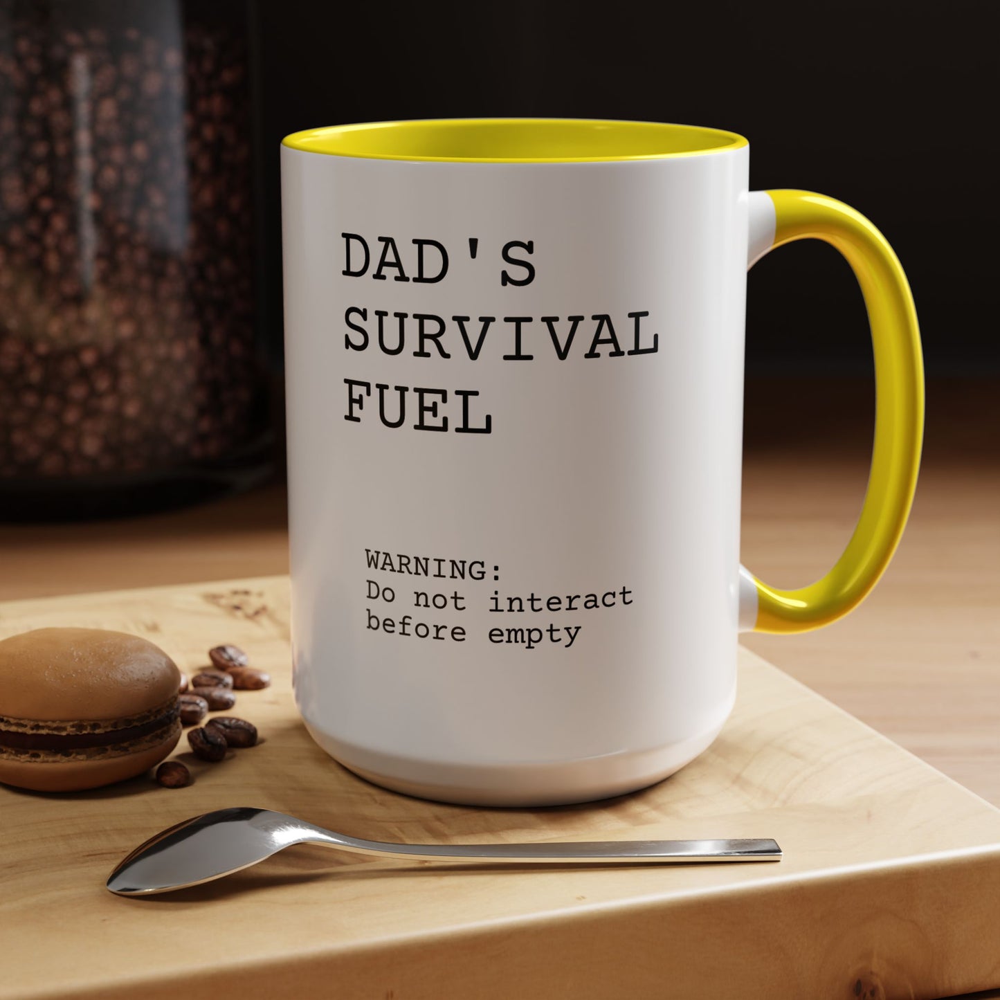 Funny 'Dad's Survival Fuel' Accent Mug | Relatable Father's Day Coffee Cup (11oz & 15oz)